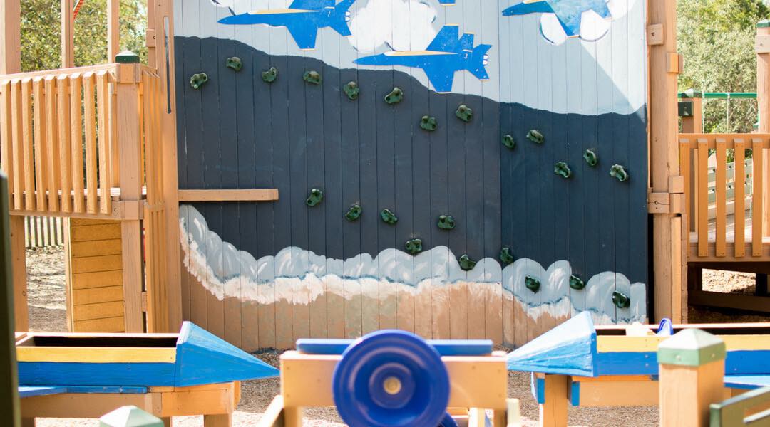 Climbing Wall and Blue Angels Plane Toys at Perdido Kids Park 