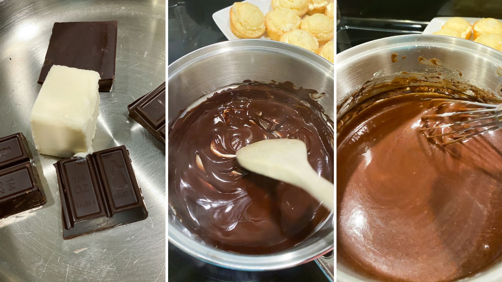 Making the chocolate frosting for Boston Cream Pie Cupcakes