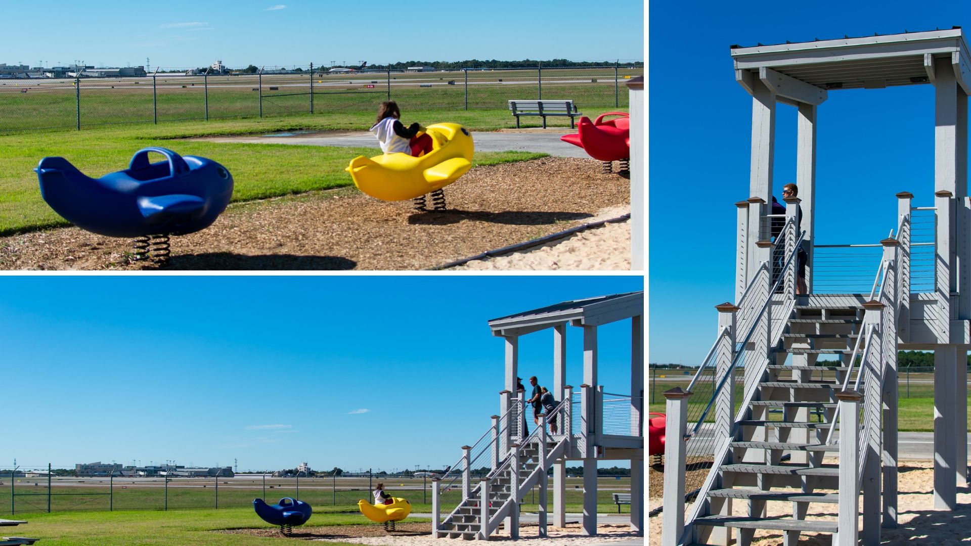 Listen to the Air Traffic Control Tower and fly pretend planes at Aviation Discovery Park in pensacola florida