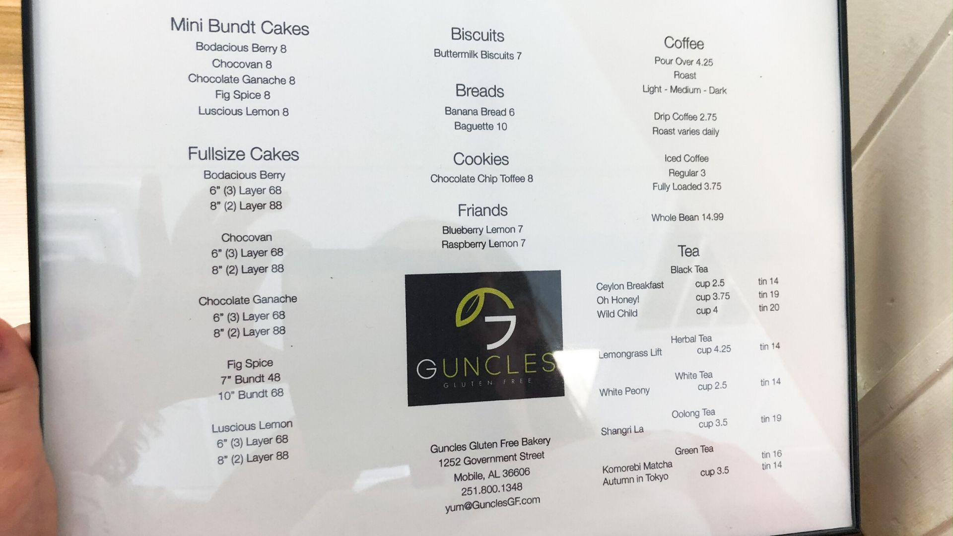 Menu at Guncles Gluten Free Bakery In Mobile Alabama