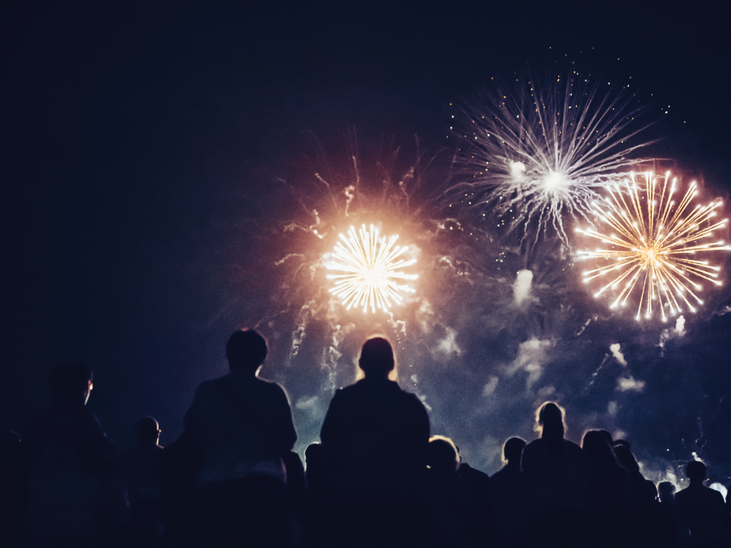 Families watching 4th of July Fireworks in New Orleans