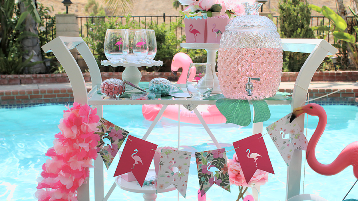 End of Summer Flamingo Party Bar Cart