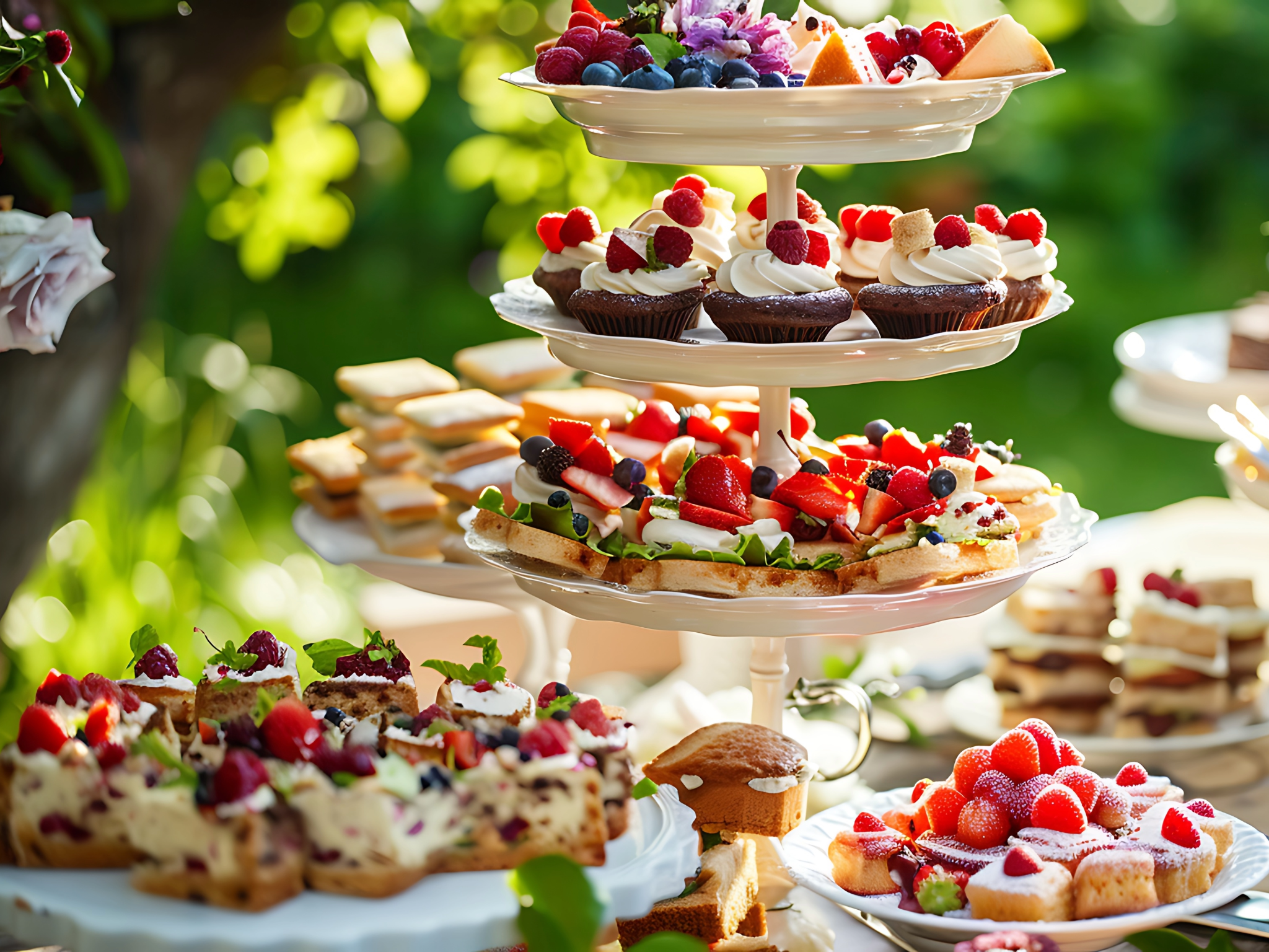 An array of summer desserts at an outdoor party