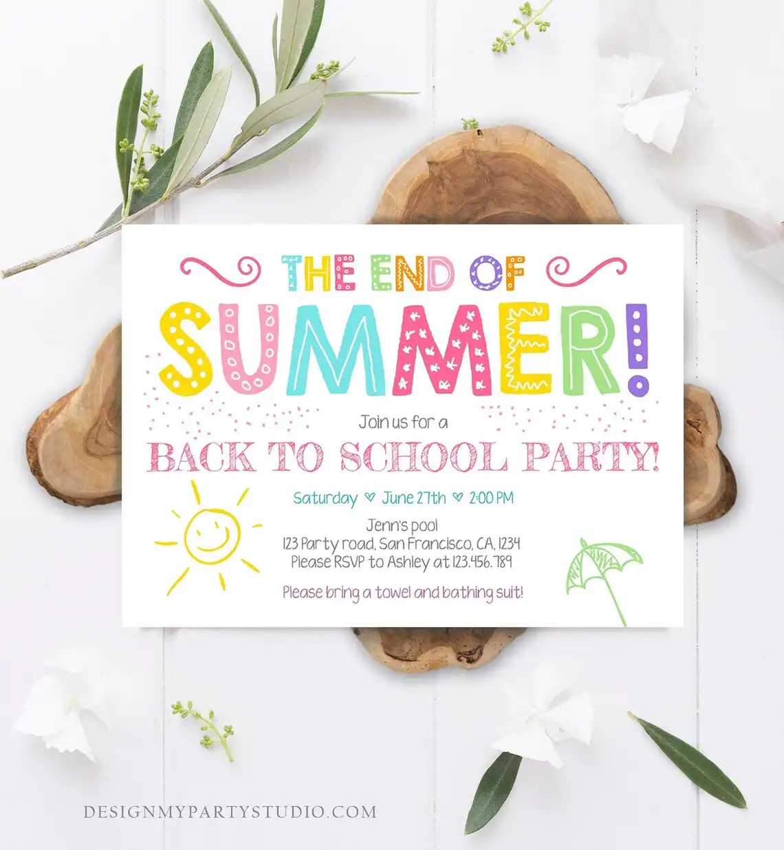 Editable End Of The Summer Pool Party Invitation